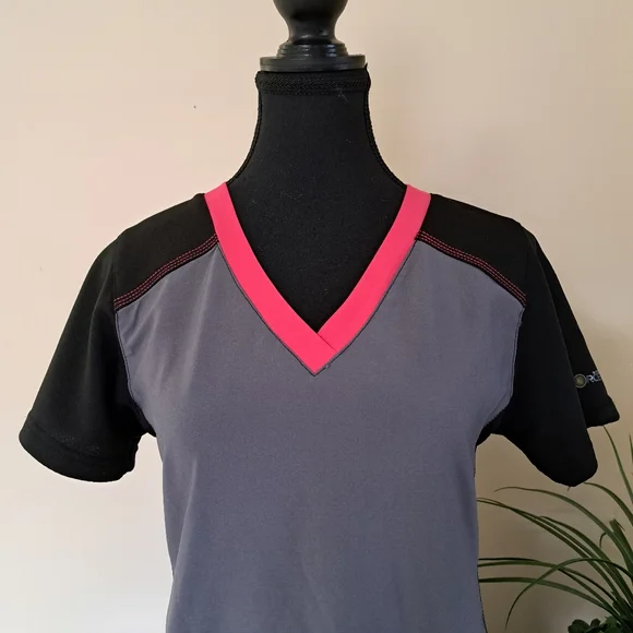 Carhartt Force Scrubs Top Women's Small V-neck Black Grey Pink Short Sleeve - Picture 5 of 13